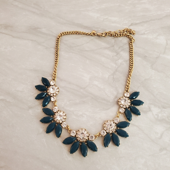 J. Crew Jewelry - 💙 J.Crew Dark Teal Rhinestone Crystal Pave Fan Cluster Statement Necklace 💙